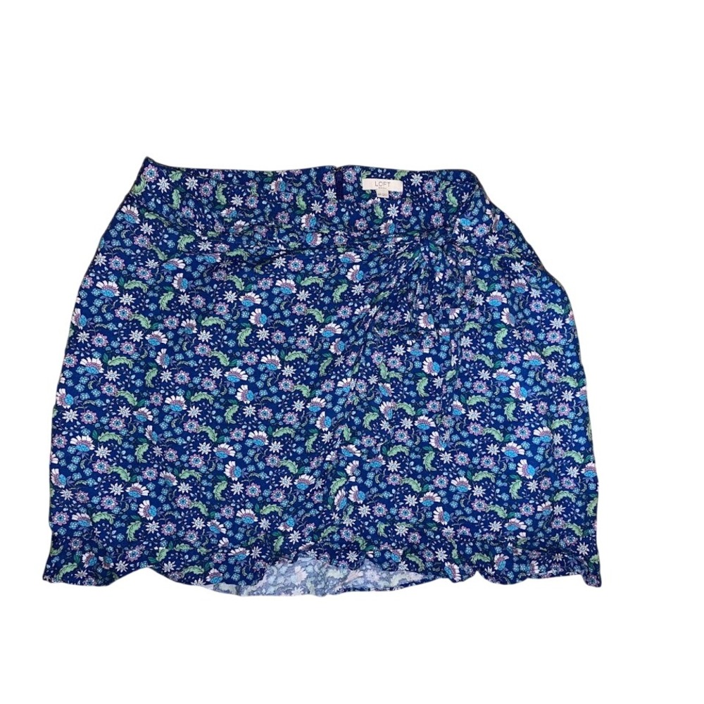 Loft Petites Blue Floral Pencil Skirt Size 16P Multi Color Flower Pattern Zip Up
